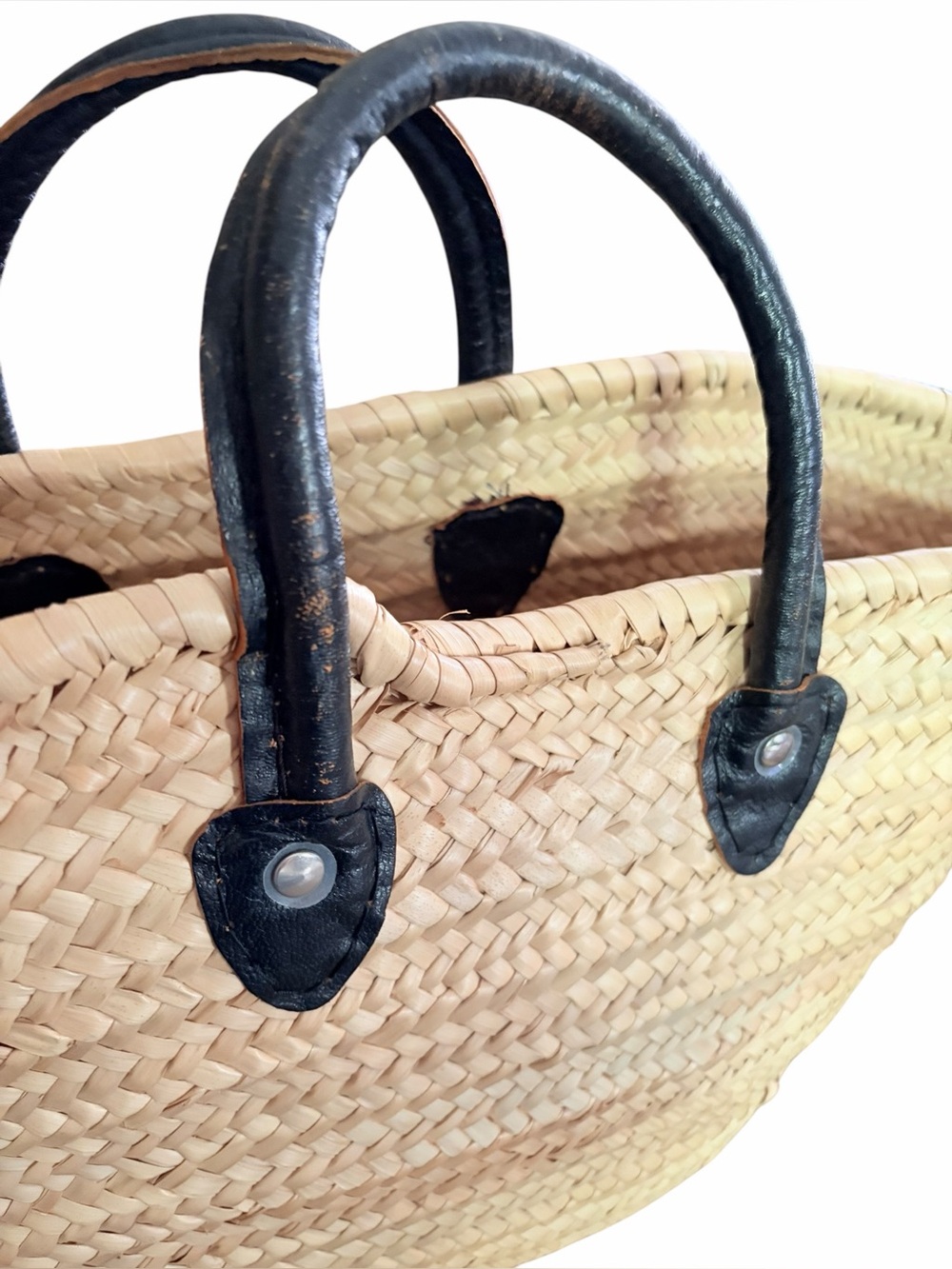 Woven Straw Tote Bag with Black Handles - Picture 4 of 10